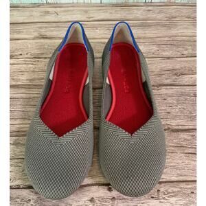 Rothy’s The Flat Womens Gray Knit Ballet Flats Blue Red Collar Trim Round Toe 9
